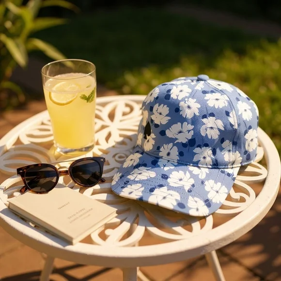 Kate Spade Blue Multi Springtime Floral Print Baseball Cap Logo OS NWT - Picture 3 of 3